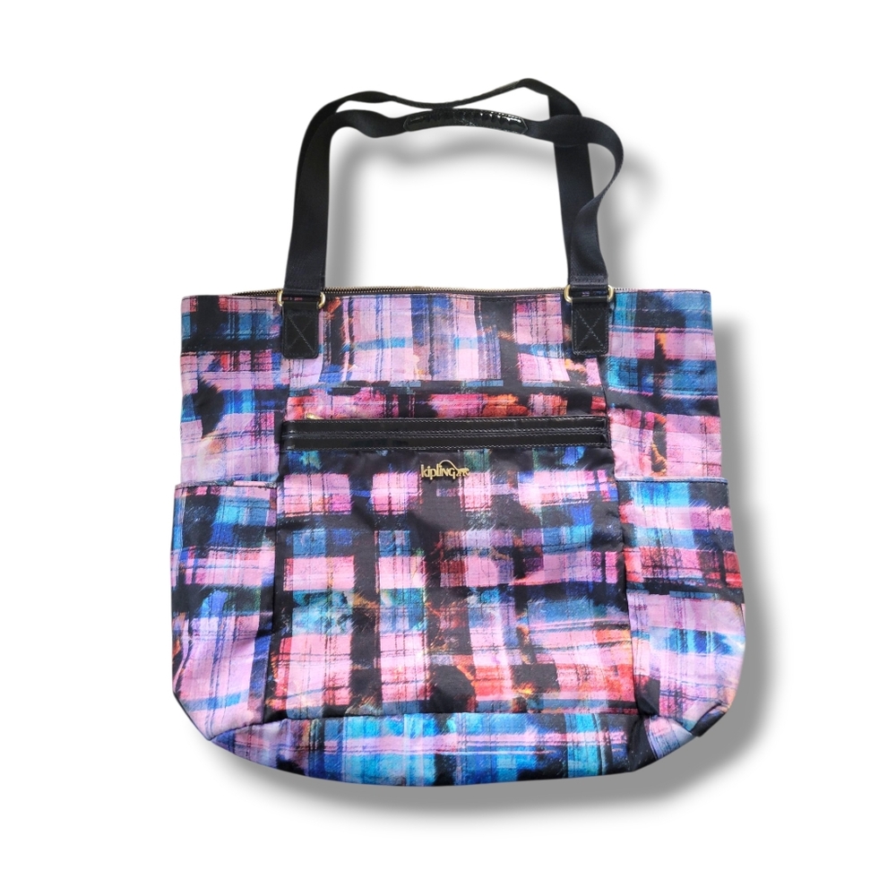 Kipling | Extra Large Colorful Nylon Plaid Tote Bag